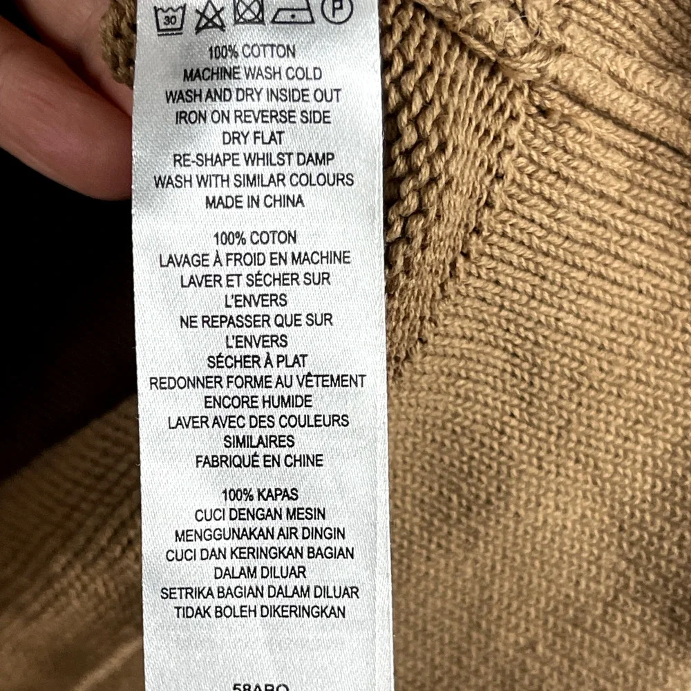 French Connection Safari Cardigan Sweater Mens Medium Tan Shawl Collar Cotton